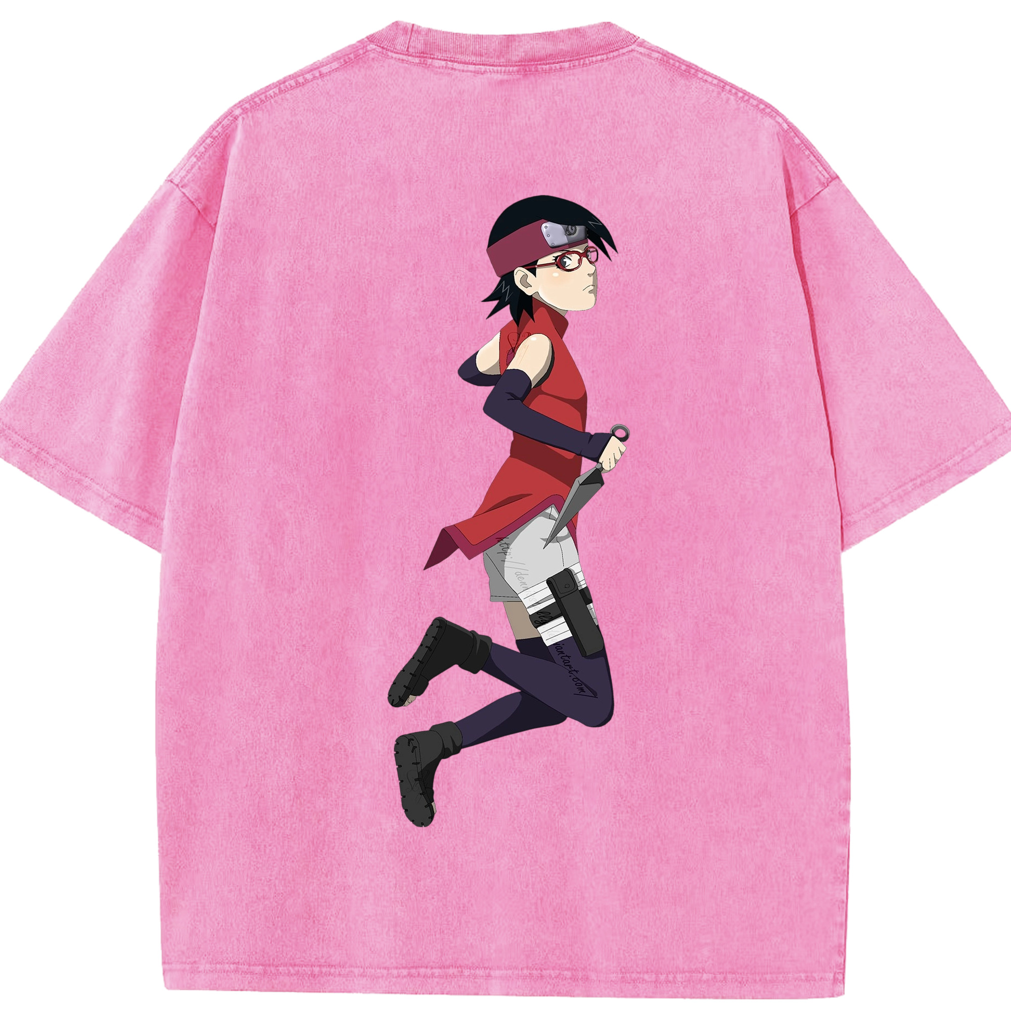 （画像用） NARUTO -ナルト- うちは サラダ Uchiha Sarada 綿100% ヴィンテージ風 半袖Tシャツ（背面プリント）